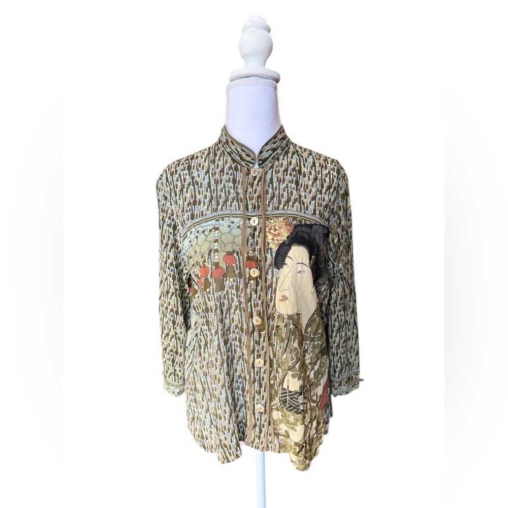 Citron Santa Monica Women’s Silk Asian Inspired Button Blouse Size Small